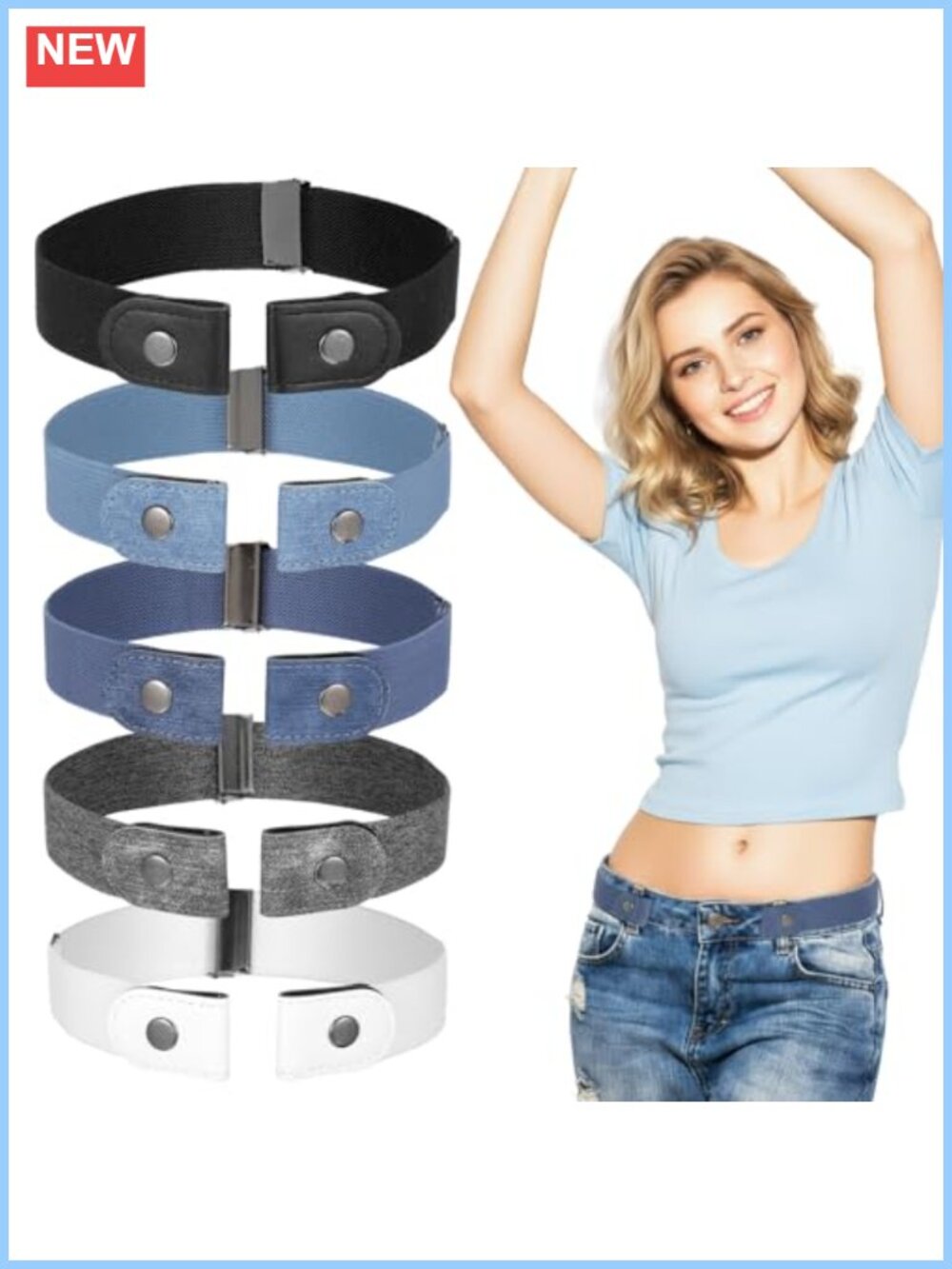 5 Pack No Buckle Belts PU Leather Elastic Stretch Invisible Belt Waist Tightener